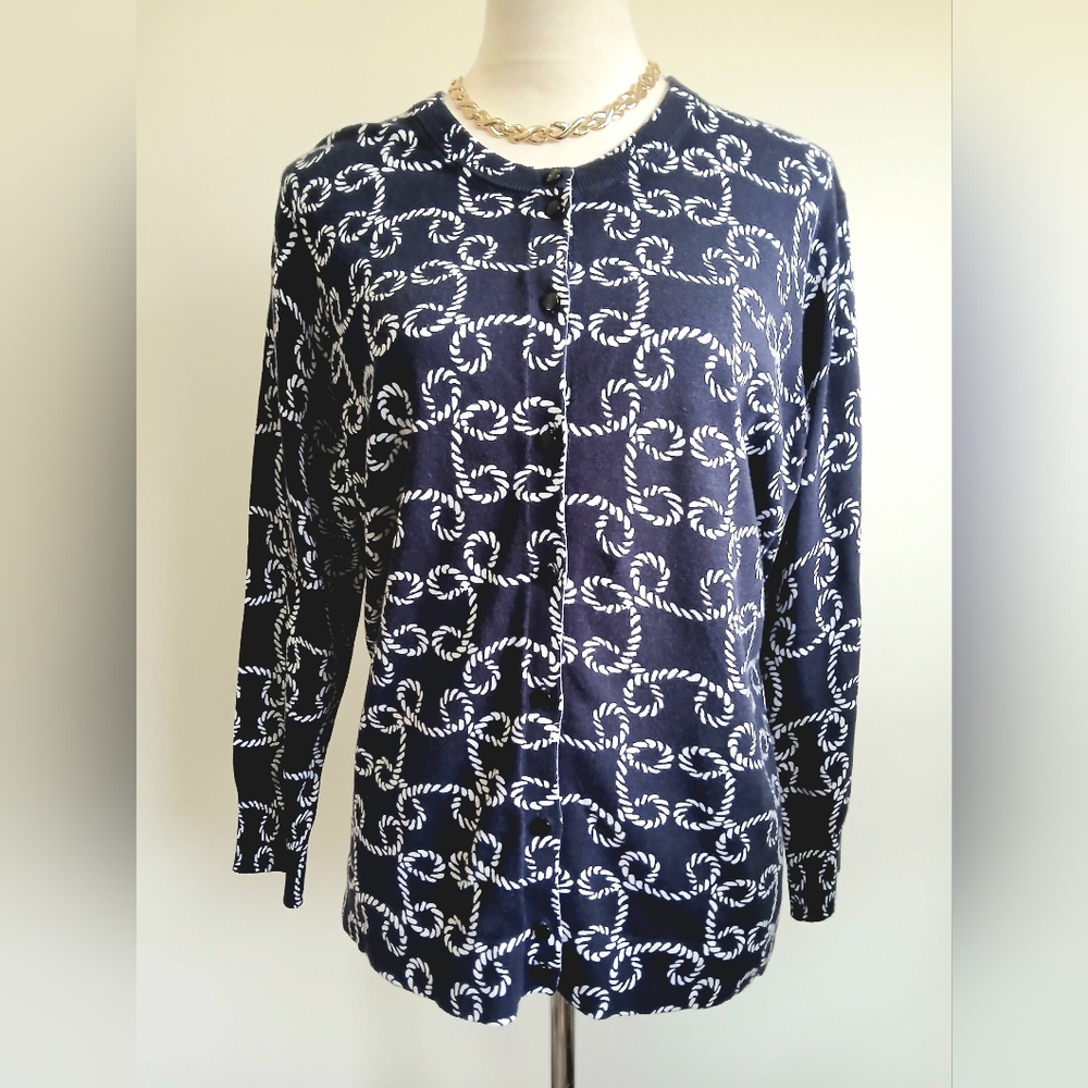 ⚓New With Tags-Crown & Ivy-Nautical-Navy and White-Long sleeves-Cardigan-XL